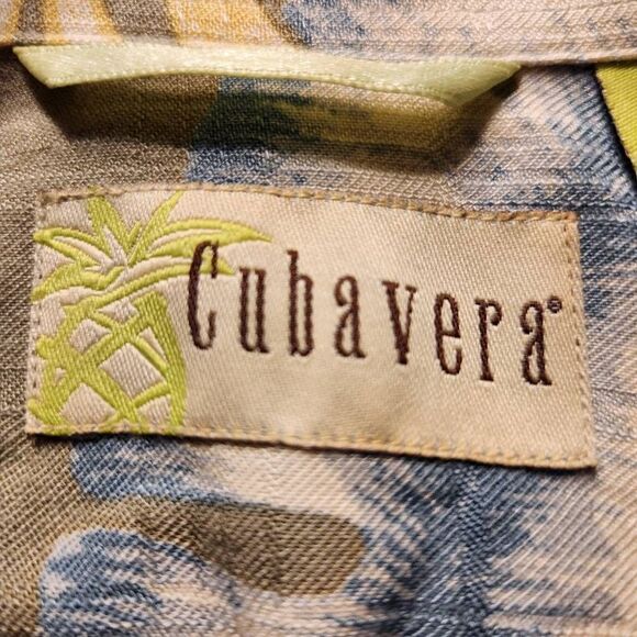 Cubavera silk button front short sleeveshirt olive plaid palm leaf print small - Picture 4 of 7